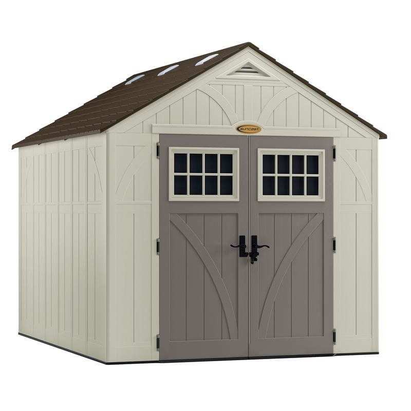 Suncast BMS8100 Tremont 8 ft. x 10 ft. Resin Vertical Peak Storage Shed with Floor Kit