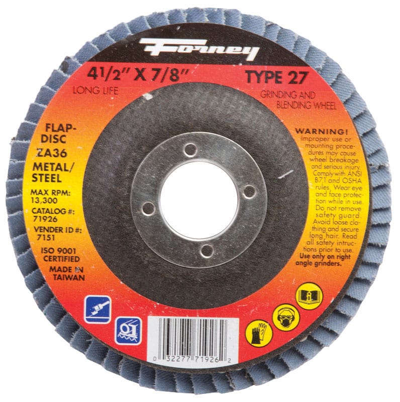 Forney 71926 4-1/2 in. D X 7/8 in. Zirconia Aluminum Oxide Flap Disc 36 Grit 1 pc