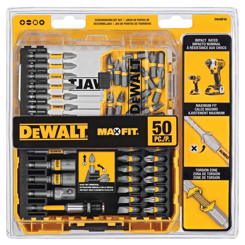 Dewalt DWAMF50 Max Fit Assorted Assorted Screwdriver Bit Set S2 Tool Steel 50 pc
