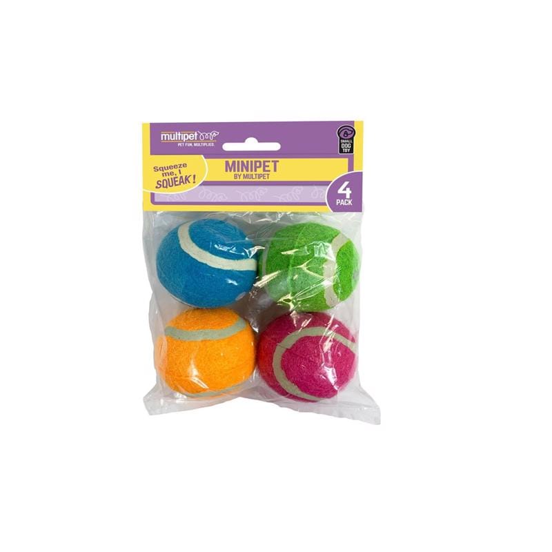Multipet 44207-12 For Dog Assorted Plush Squeaky Tennis Ball 4 pk