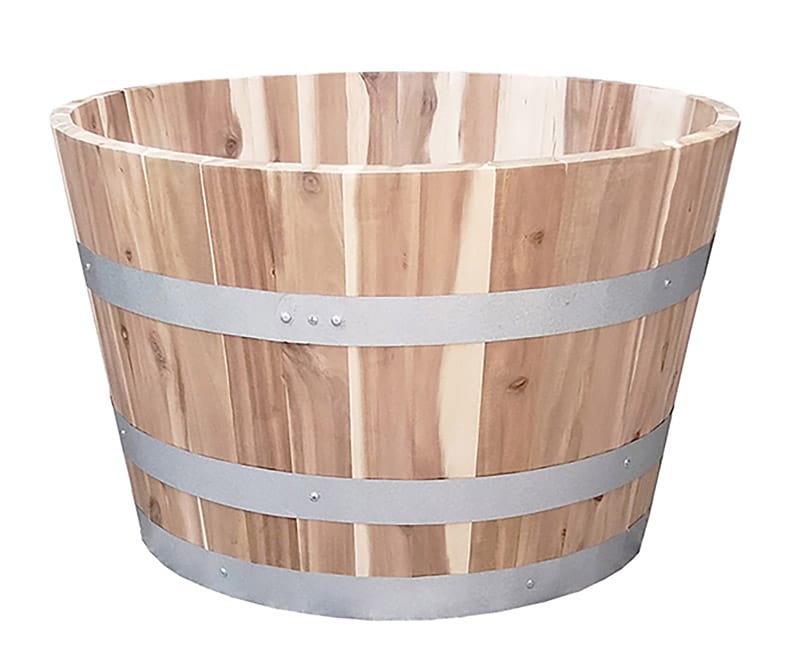 Real Wood Products G3054 16.5 in. H X 26 in. W X 26 in. D Wood Half Wine Barrel Planter Natural