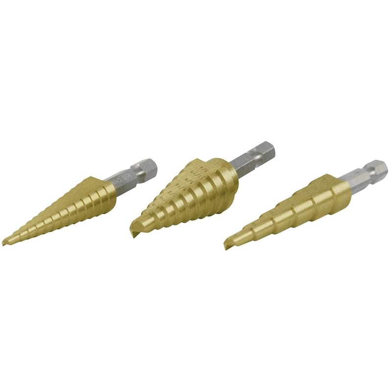 Performance Tool W9003 High Speed Steel Step Drill Bit Set Hex Shank 3 pc
