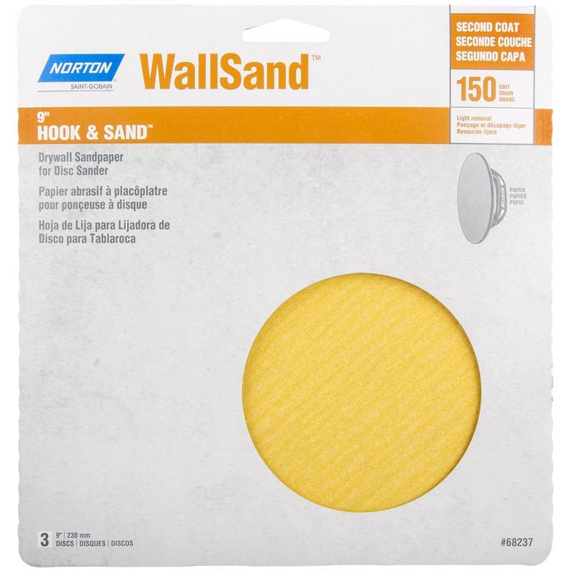 Norton 7660768237 WallSand 9 in. Aluminum Oxide Hook and Loop Drywall Sanding Disc 150 Grit Fine 3 pk