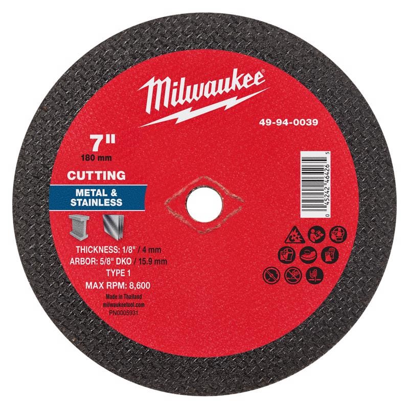 Milwaukee 49-94-0039 7 in. D X 5/8 in. X 1/8 in. thick Metal Cut-Off Wheel 1 pc