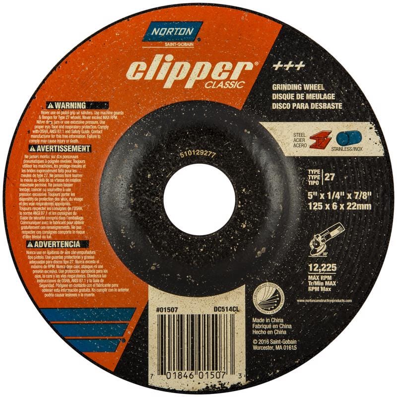 Norton 70184601507 Clipper 5 in. D X 7/8 in. X 1/4 in. thick Classic Grinding Wheel 1 pk