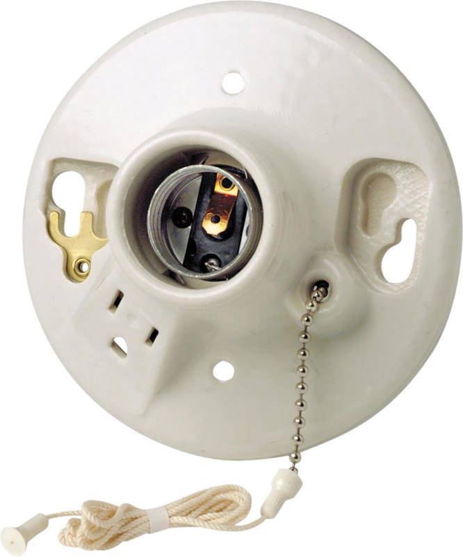 Leviton 09726-00C Porcelain Incandescent Medium Base Pull Chain Socket w/Outlet 1 pk
