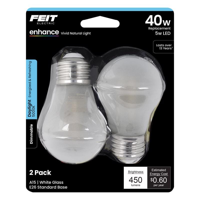 Feit BPA1540W95CAFL2 Enhance A15 E26 (Medium) Filament LED Bulb Daylight 40 Watt Equivalence 2 pk
