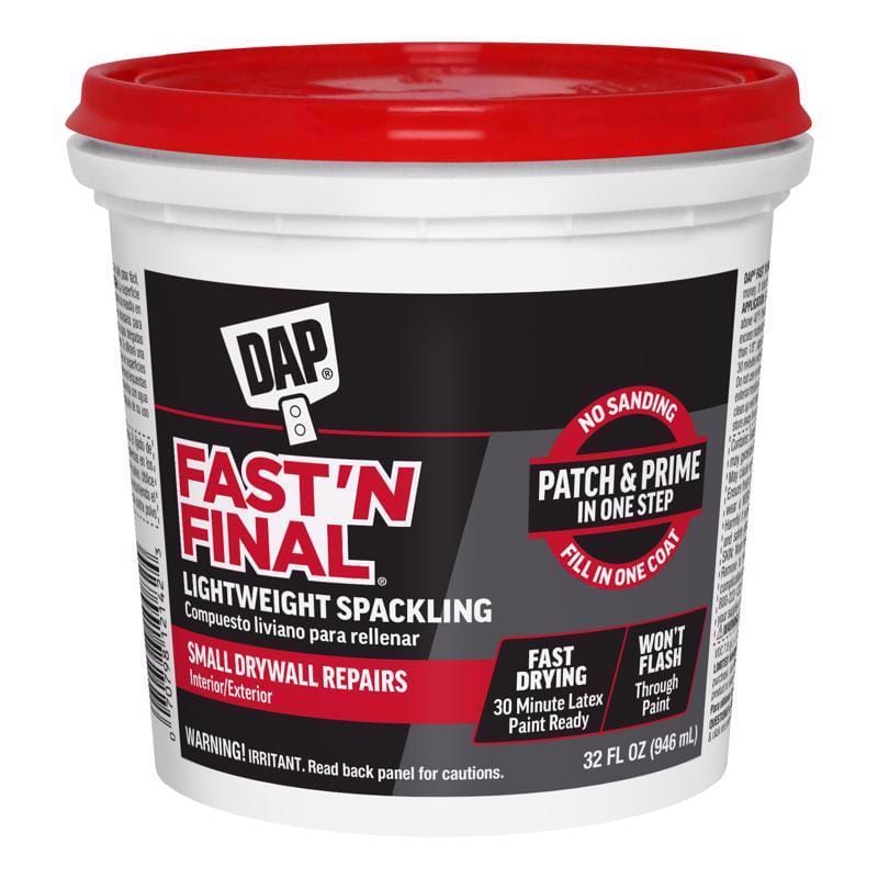 Dap 7079812142 Fast 'N Final Ready to Use White Lightweight Spackling Compound 32 oz