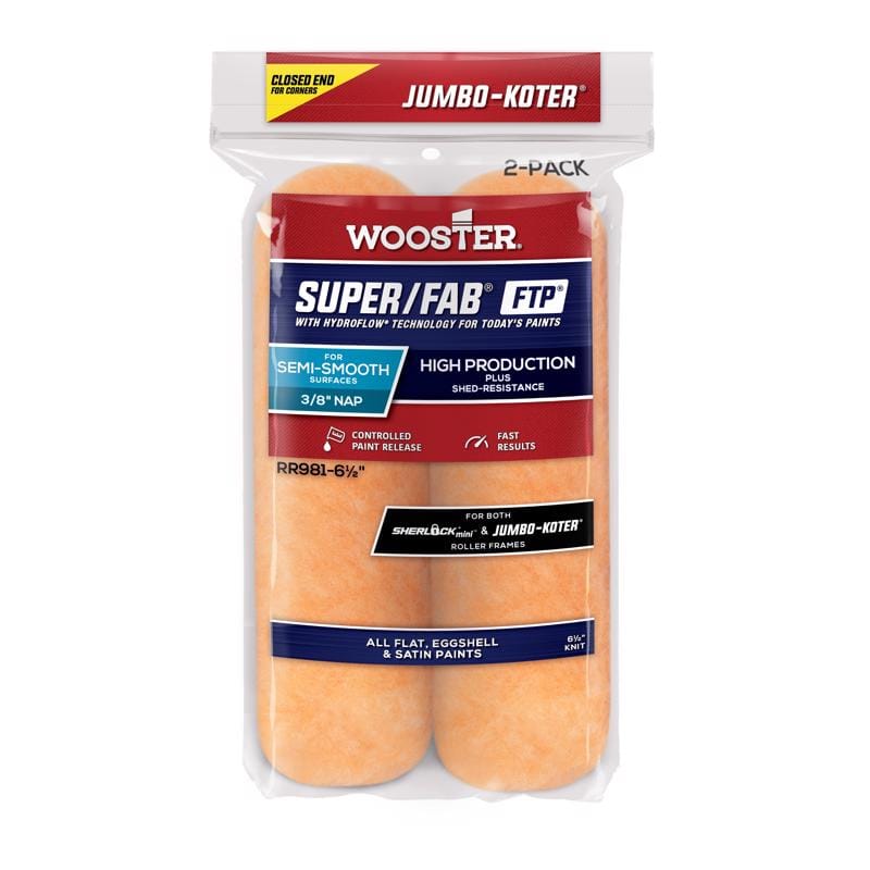Wooster RR981-6 1/2 Super/Fab FTP Knit 6.5 in. W X 3/8 in. Jumbo Paint Roller Cover 2 pk