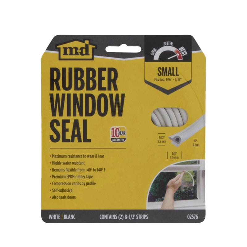 M-D Building Products 02576 White EPDM Rubber Foam Weather Stripping Tape For Doors and Windows 204 in. L