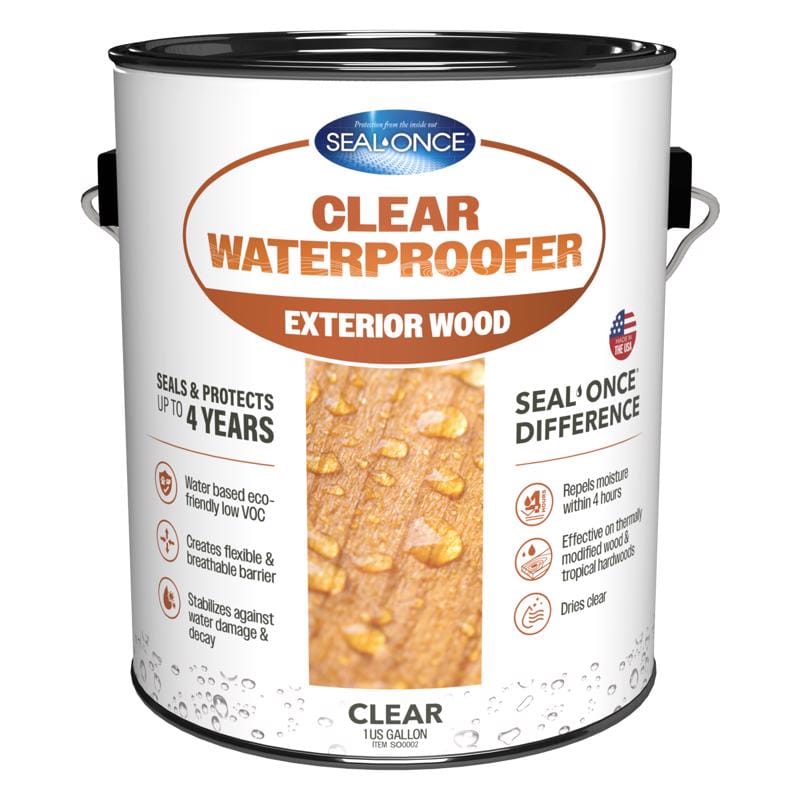 Seal Once SO0002 Flat Clear Fully-Transparent Water-Based Waterproofer Wood Protector 1 gal