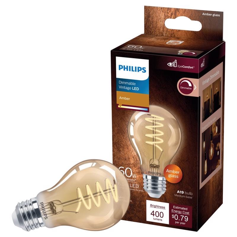 Philips 565796 A19 E26 (Medium) LED Bulb Amber 60 Watt Equivalence 1 pk
