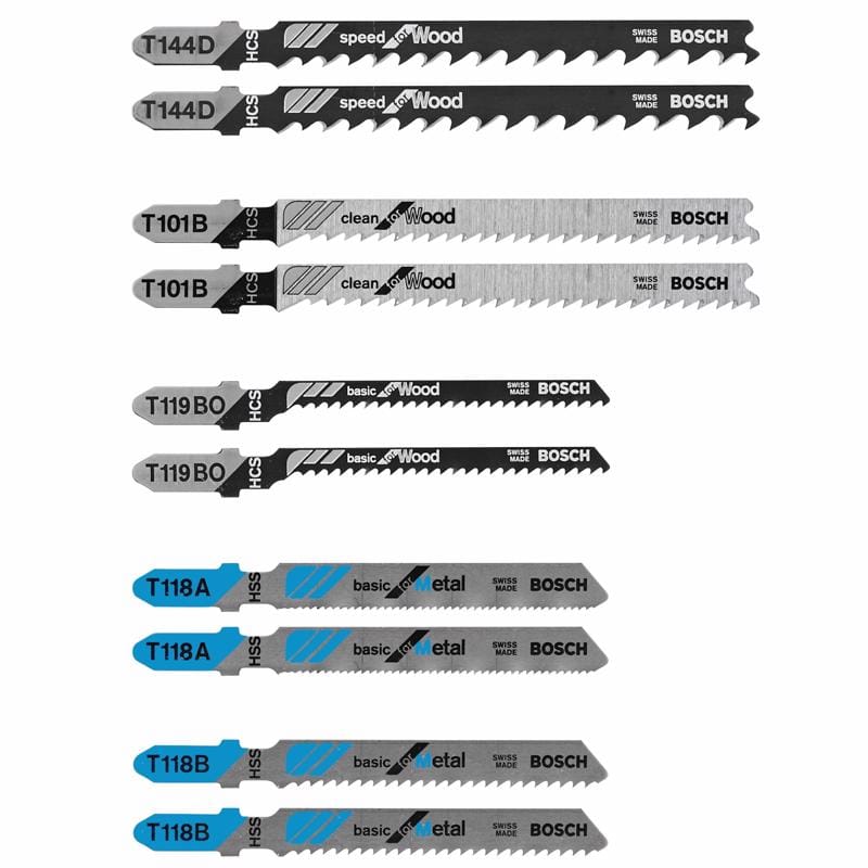 Bosch T5002A High Carbon Steel T-Shank Jig Saw Blade Set 10 pc