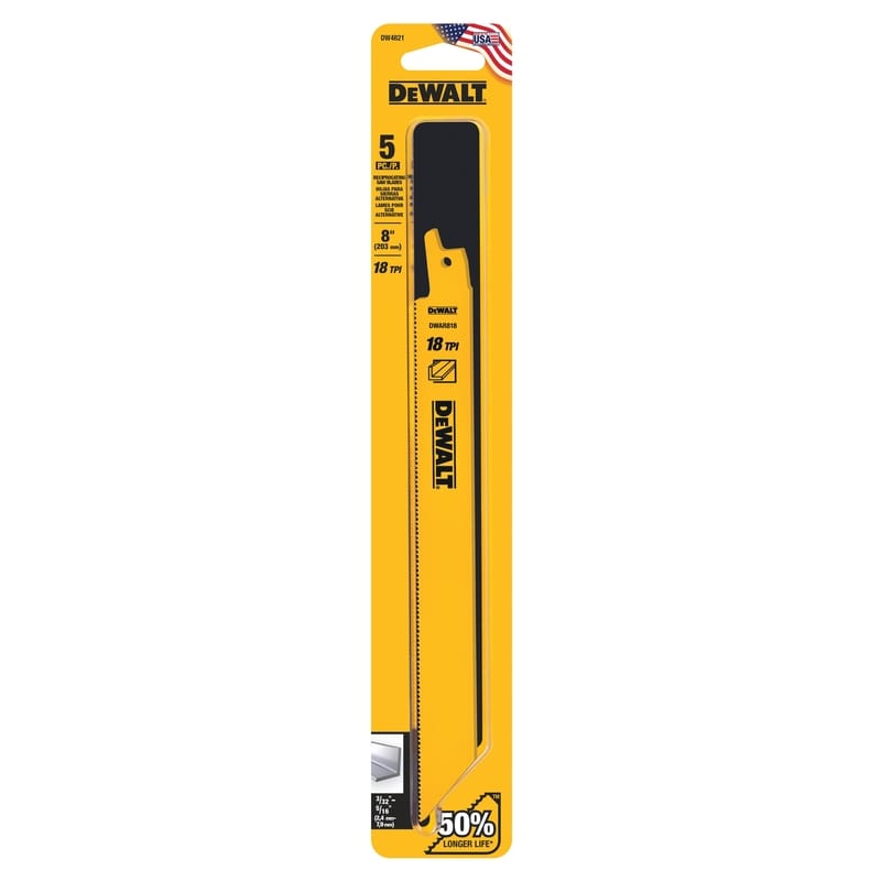 Dewalt DW4821 8 in. Bi-Metal Reciprocating Saw Blade 18 TPI 5 pk
