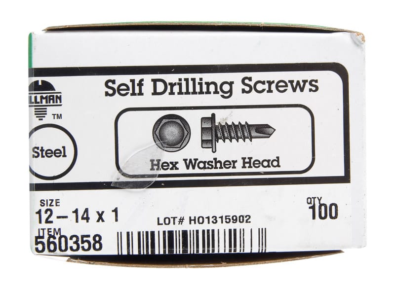 Hillman 560358 No. 12 Ga. X 1 in. L Hex Hex Washer Head Sheet Metal Screws 100 pk