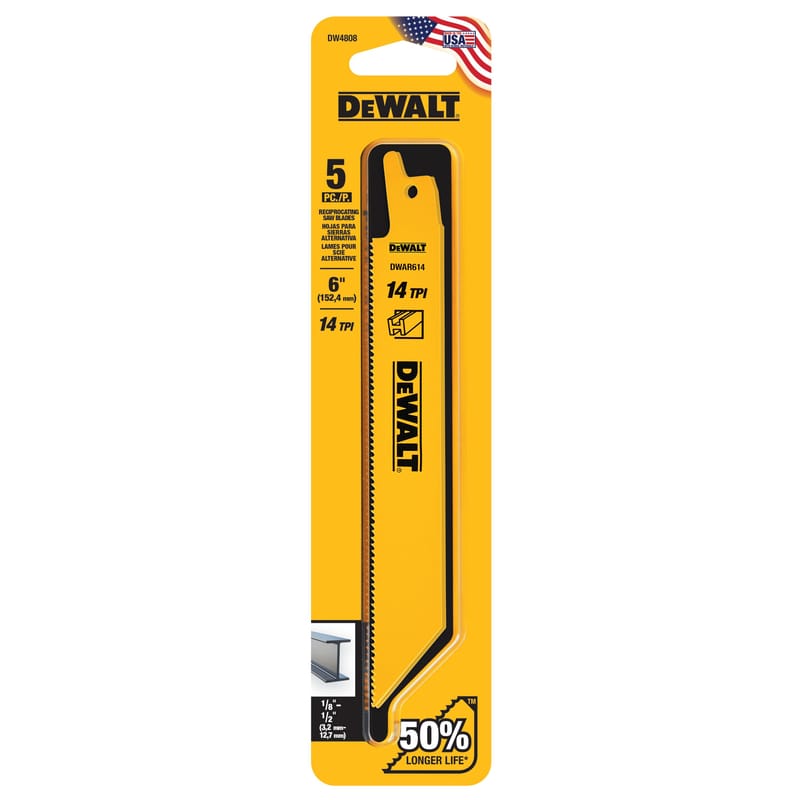 Dewalt DW4808 6 in. Bi-Metal Reciprocating Saw Blade 14 TPI 5 pk