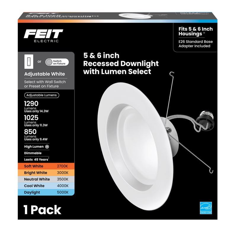 Feit LEDR56HO/6WYCA Enhance White 7.4 in. W Aluminum LED Dimmable Recessed Downlight 14.3 W