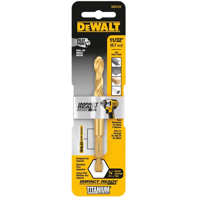 Dewalt DD5122 Impact Ready 11/32 in. X 4 in. L High Speed Steel Drill Bit Quick-Change Hex Shank 1 pc