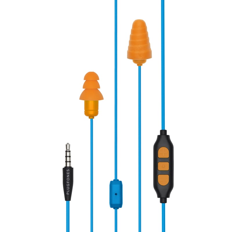 Plugfones PGP-UO Guardian Plus 29 dB Nylon/Silicone/Soft Foam 3.5 MM Jack Earplugs/Earphones w/Mic Blue/Ora