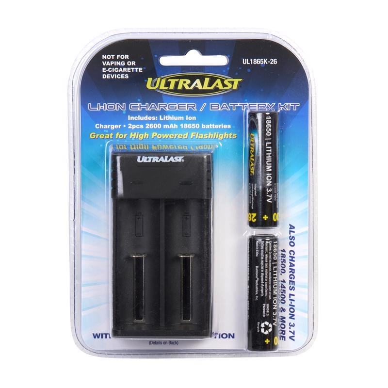 Ultralast UL1865K-26 Lithium Ion 18650 3.7 V 2600 mAh Rechargeable Batteries and Charger Set UL1865K-26 3 pk