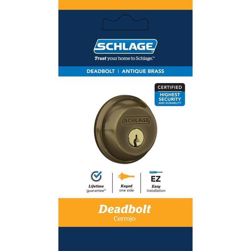 Schlage B60 N G 609 Antique Brass Zinc Single Cylinder Deadbolt