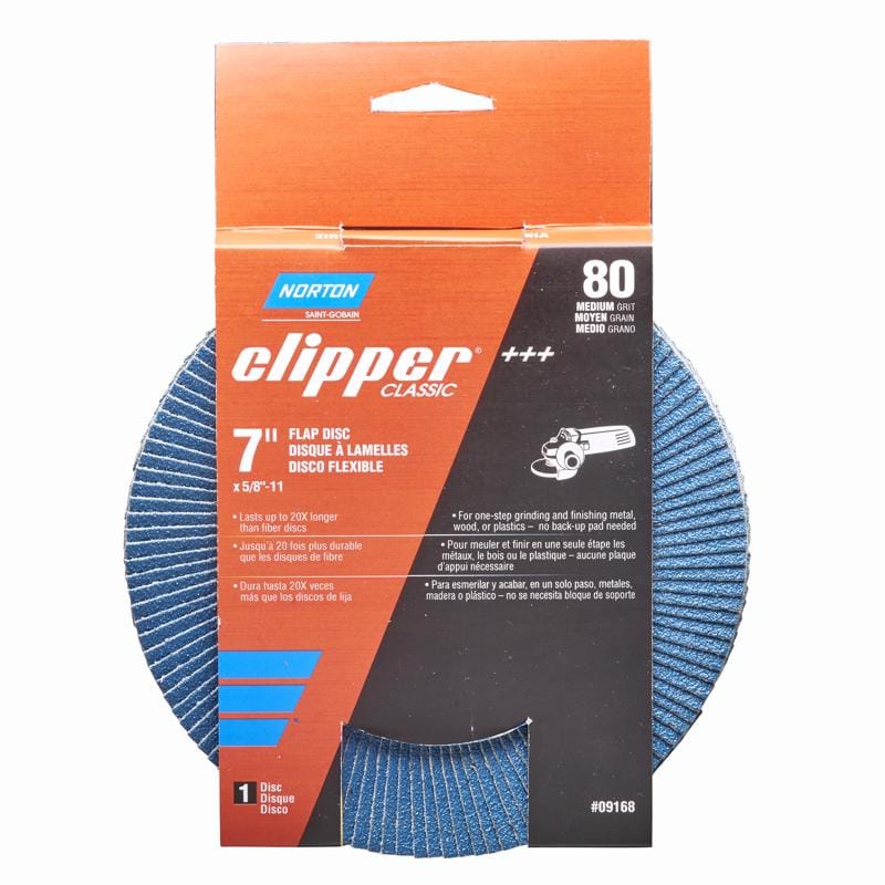 Norton 70184609168 Clipper 7 in. D X 5/8-11 in. Zirconia Alumina/X-Wt Cotton Flap Disc 80 Grit 1 pc
