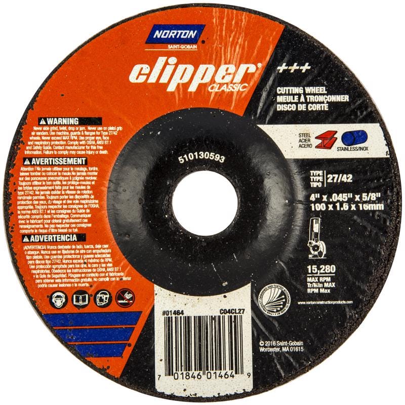 Norton 70184601464 Clipper 4 in. D X 5/8 in. X .045 in. thick Aluminum Oxide Classic Cut-Off Wheel 1 pk