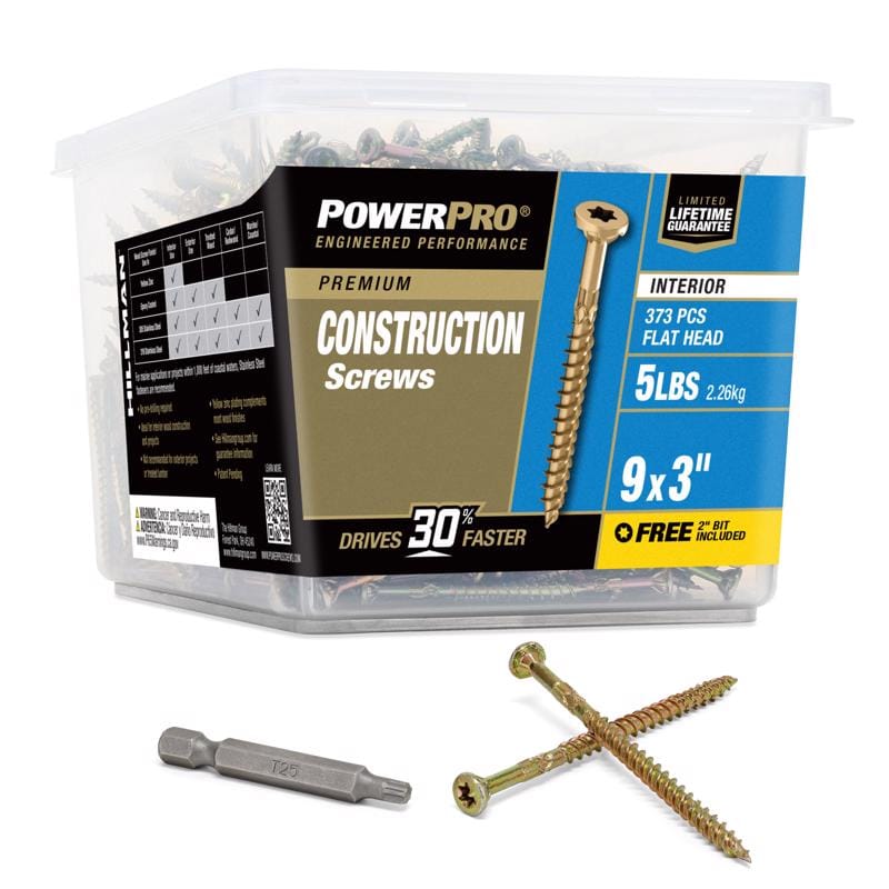 Hillman 48592V4 Power Pro No. 9 X 3 in. L Star Yellow Zinc Coarse Wood Screws 373 pk