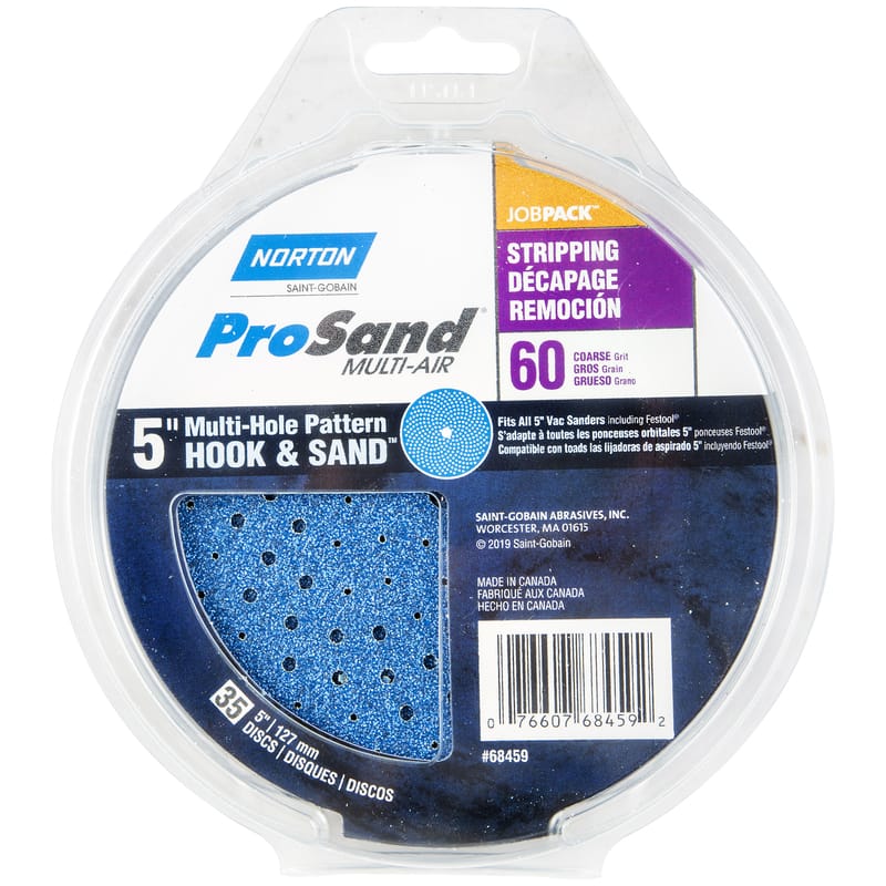 Norton 07660768459 ProSand 5 in. Zirconia Alumina Hook and Loop H831 Sanding Disc 60 Grit Coarse 35 pk