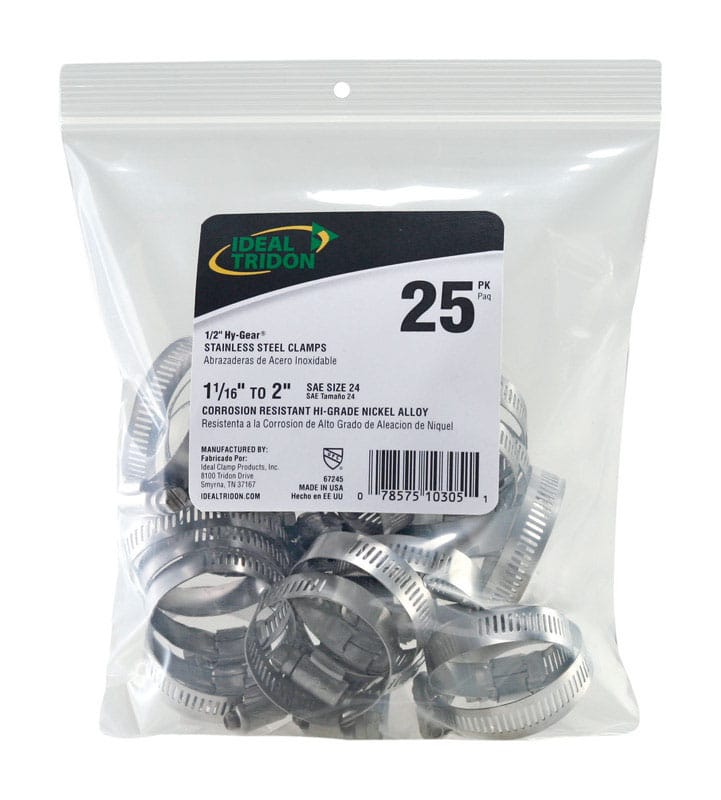 Ideal Tridon 6724550 Hy Gear 1-1/16 in to 2 in. SAE 24 Silver Hose Clamp Stainless Steel Band