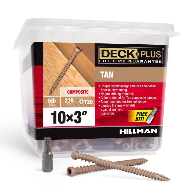 Hillman 48455 Deck Plus No. 10 in. X 3 in. L Tan Star Flat Head Composite Deck Screws 6 lb 270 pk