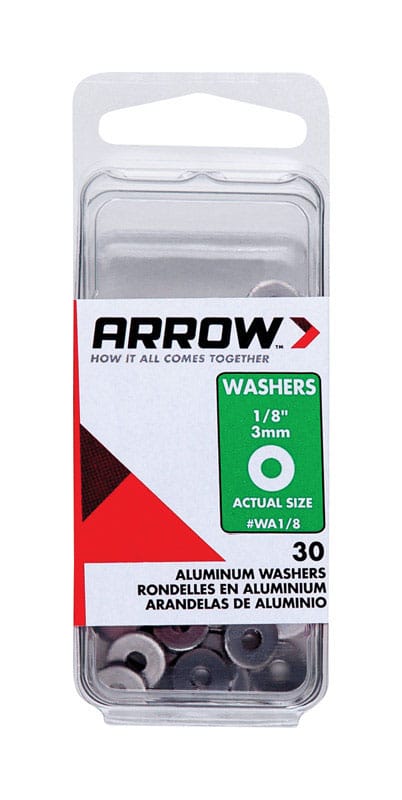 Arrow WA1/8 1/8 in. D Aluminum Flat Washers Silver 30 pk