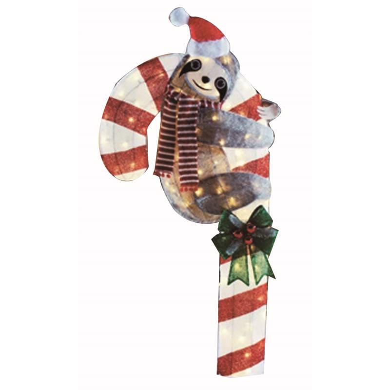 Sienna R840491Y LED Warm White Sloth with Candy Cane 4 ft. Yard Decor