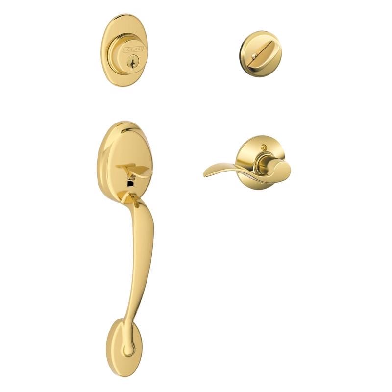 Schlage F60VPLY505ACC60 Plymouth / Accent Bright Brass Single Cylinder Handleset and Knob