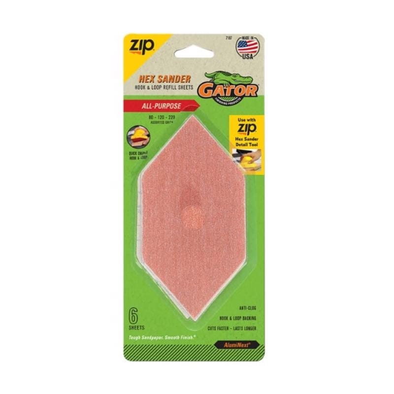 Gator 7187 Zip Sander 6 in. L X 3 in. W 80/120/220 Grit Aluminum Oxide Sanding Sheet 6 pk