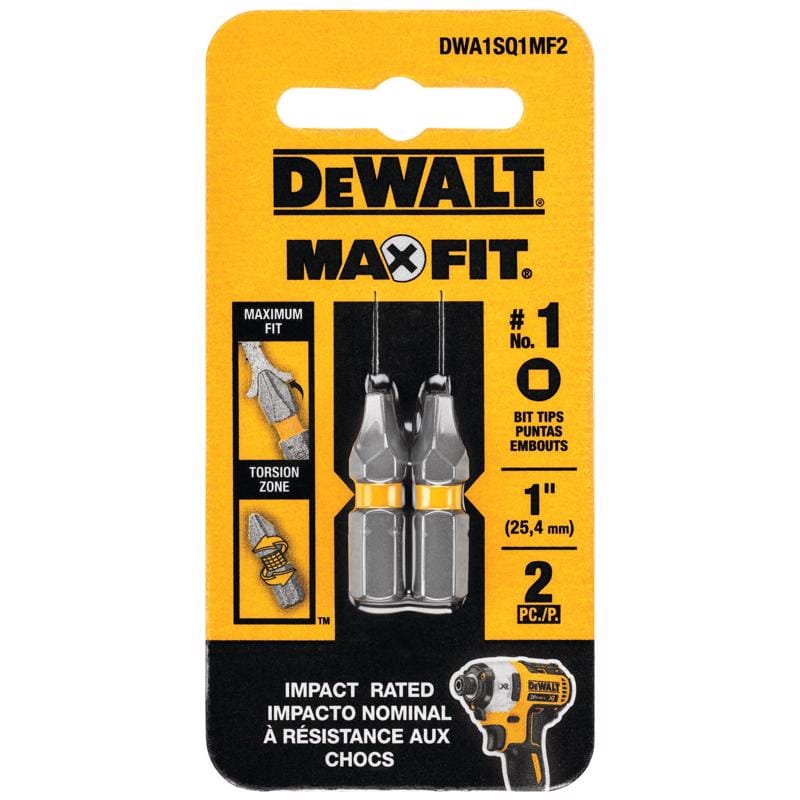 Dewalt DWA1SQ1MF2 Max Fit Square #1 X 1 in. L Screwdriver Bit Set Steel 2 pk