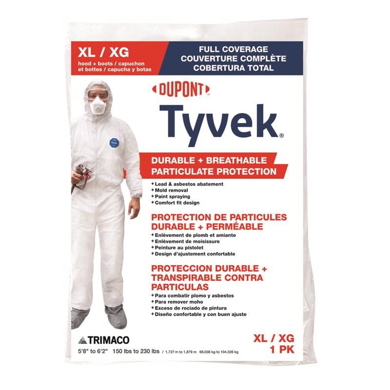 Dupont 141232/12 Tyvek Coverall with Hood and Boots White XL 1 pk