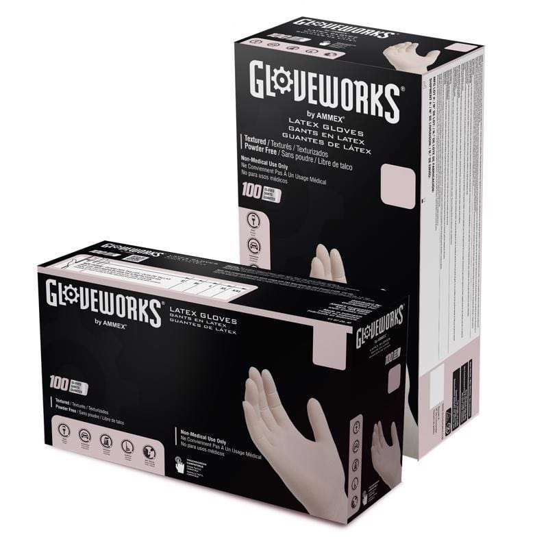 Gloveworks TLF44100 Latex Disposable Gloves Medium Ivory Powder Free 100 pk