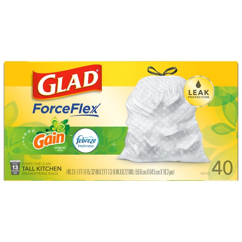 Glad 10012587786854 ForceFlex 13 gal Fresh Trash Bags Drawstring 40 pk