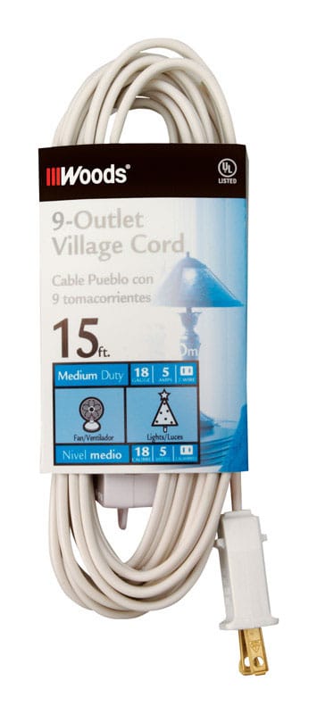 Woods 2188 Indoor 15 ft. L White Extension Cord with Switch 18/2