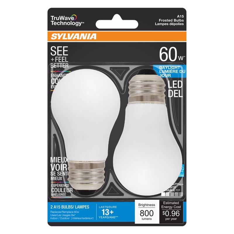 Sylvania 40776 Truwave A15 E26 (Medium) LED Bulb Daylight 60 Watt Equivalence 2 pk