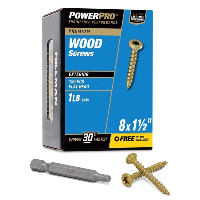 Hillman 48595V4 Power Pro No. 8 X 1-1/2 in. L Star Coarse Exterior Wood Screw 185 pk
