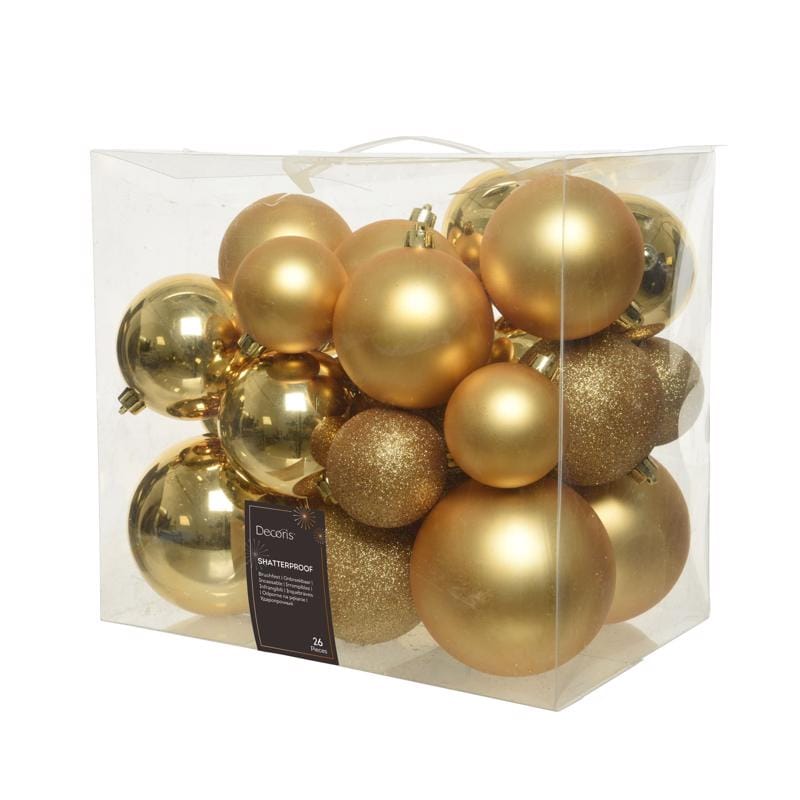 Decoris 9020739 Gold Assorted Shatterproof Ornaments