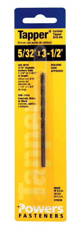 Hillman 375220 Tapper 5/32 in. X 3-1/2 in. L Carbide Tipped Drill Bit Straight Shank 1 pc