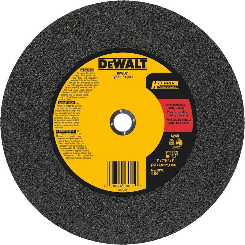 Dewalt DW8001 14 in. D X 1 in. X 7/64 in. thick Aluminum Oxide Chop Saw Wheel 1 pc