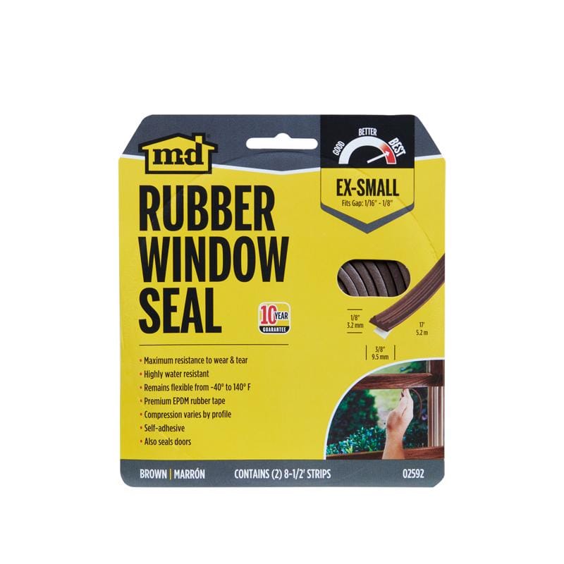 M-D Building Products 02592 Brown EPDM Rubber Foam Weather Stripping Tape For Doors and Windows 204 in. L