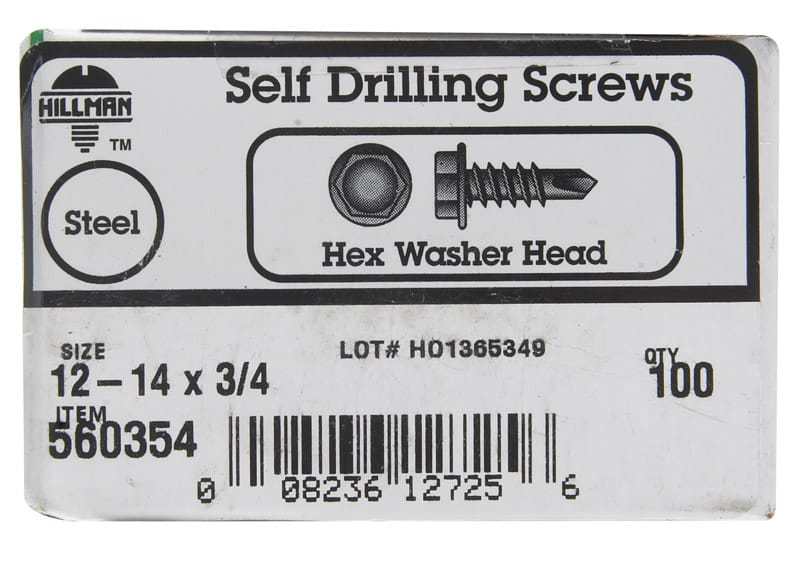 Hillman 560354 No. 12 Ga. X 3/4 in. L Hex Hex Washer Head Sheet Metal Screws 100 pk