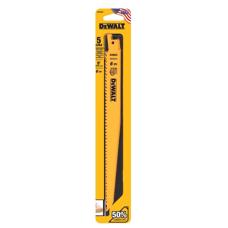 Dewalt DW4803 9 in. Bi-Metal Reciprocating Saw Blade 6 TPI 5 pk