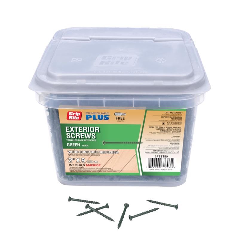 Grip-Rite LP2STBK PrimeGuard Plus No. 9 wire X 2 in. L Green Star Flat Head Deck Screws 25 lb