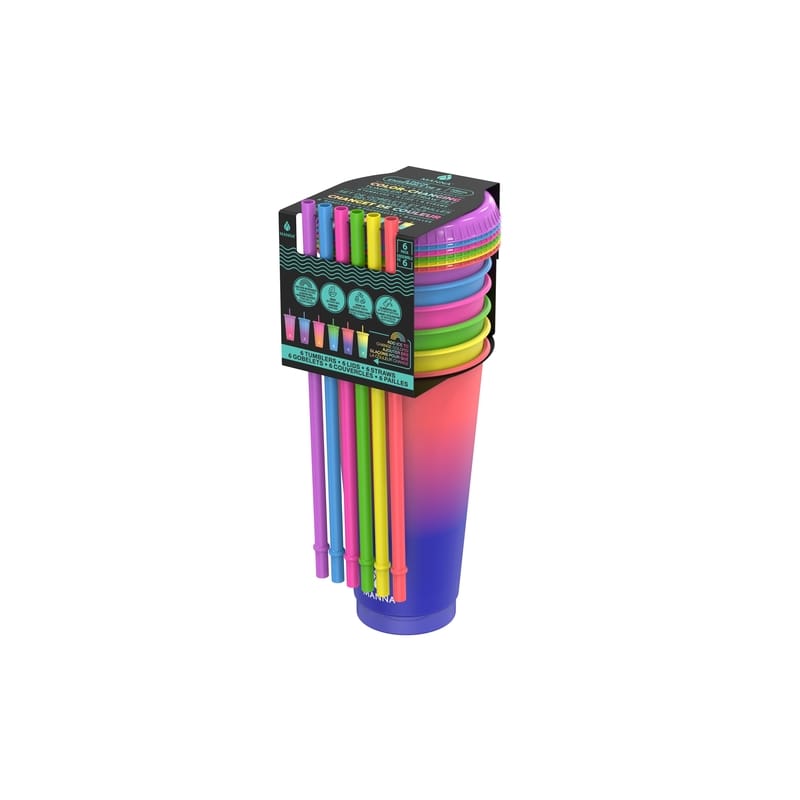 Core Kitchen AC31696 Manna 24 oz Assorted BPA Free Color Changing Tumbler Lid and Straw
